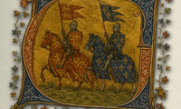 Enluminure de deux chevaliers à cheval